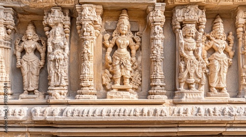 The ancient stone carvings of Khajuraho, depicting Hindu deities and temple art.