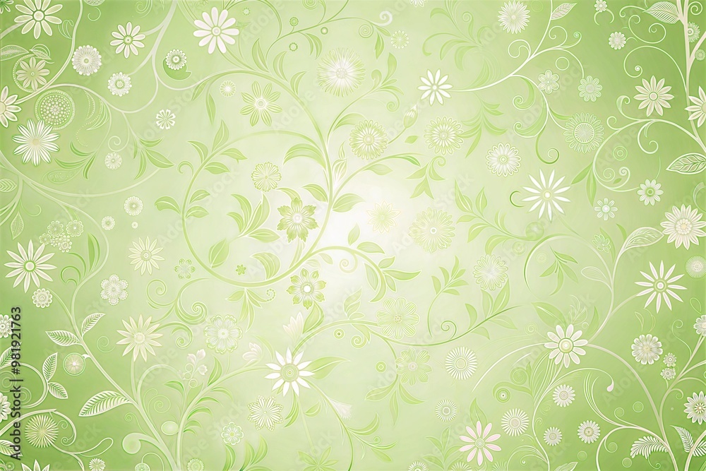 Delicate floral pattern with green leaves and white flowers Delicate floral pattern with green leaves and white flowers