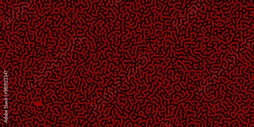 Abstract Reaction-diffusion or Turing pattern natural texture in coral red and black colour scheme. Linear design with biological shapes. Organic lines in memphis. abstract turing organic wallpaper.	