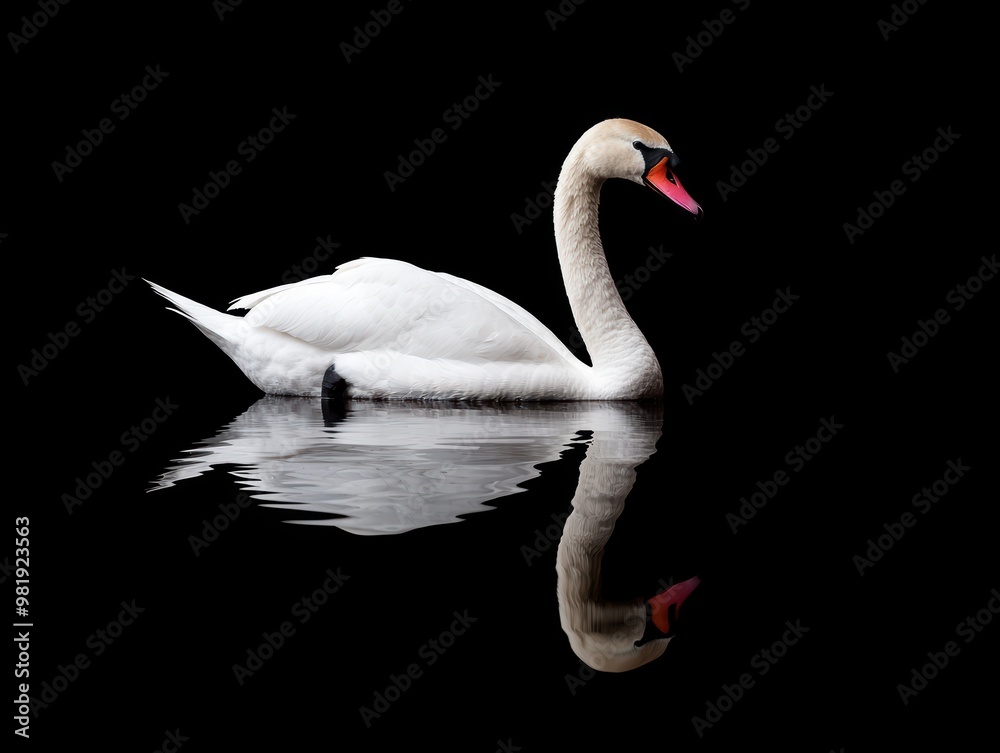 Fototapeta premium majestic white swan floating on dark water