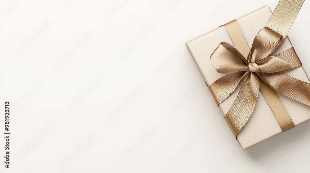 Elegant Beige Gift Box with Gold Ribbon and Bow Elegant Beige Gift Box with Gold Ribbon and Bow