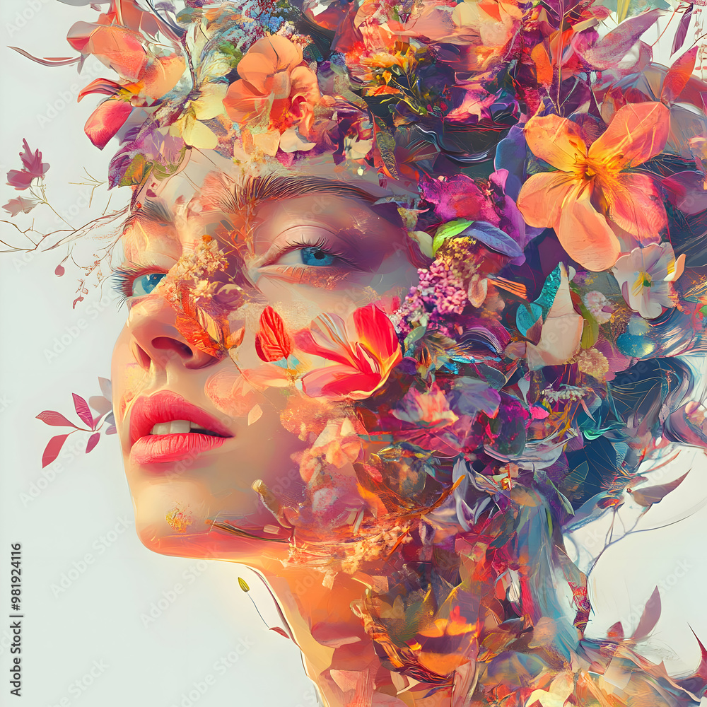 Art of girl face with flowers Art of girl face with flowers