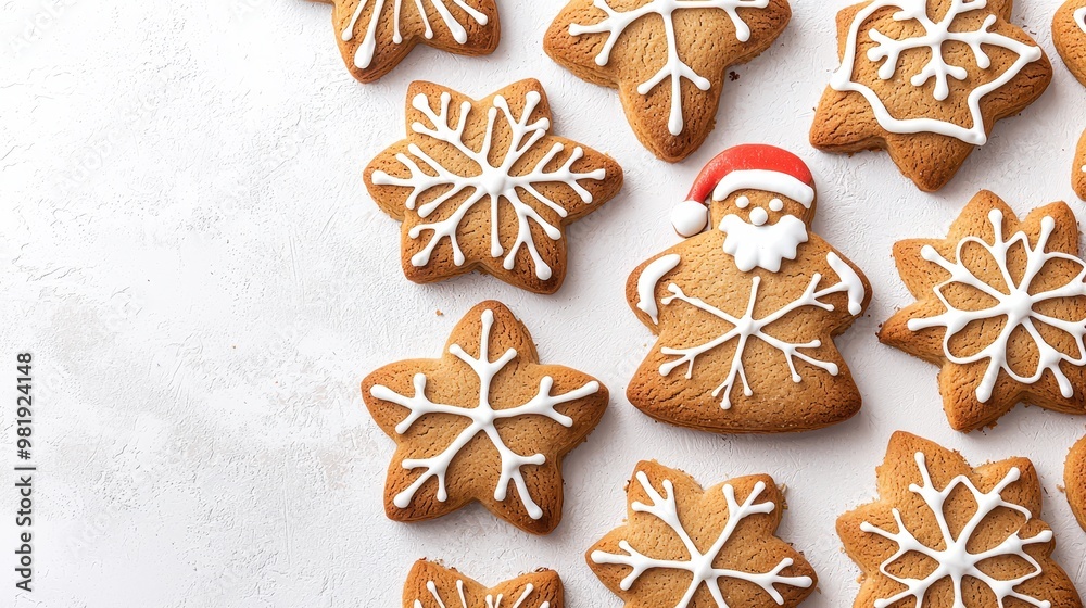 Christmas Gingerbread Cookies with White Icing and Santa Decoration Christmas Gingerbread Cookies with White Icing and Santa Decoration