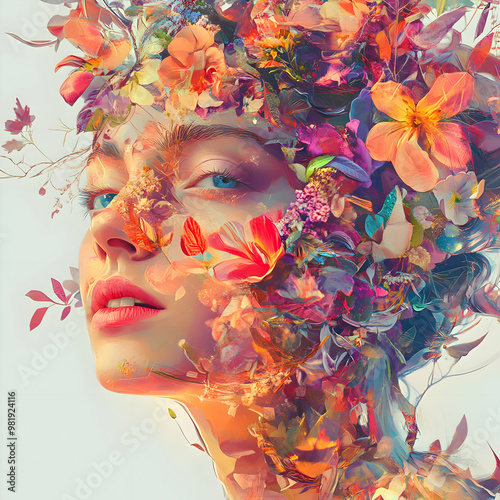 Art of girl face with flowers 