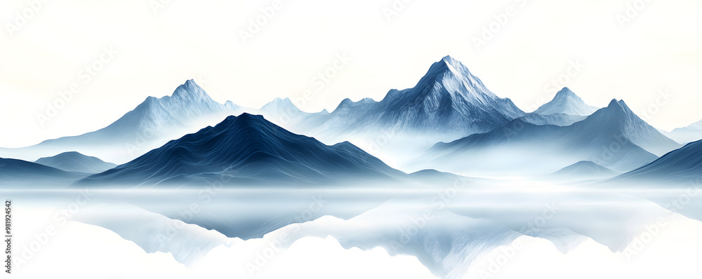 A tranquil mountain landscape, its peaks shrouded in mist, depicted on a pristine white background. Vector flat minimalistic isolated illustration A tranquil mountain landscape, its peaks shrouded in mist, depicted on a pristine white background. Vector flat minimalistic isolated illustration