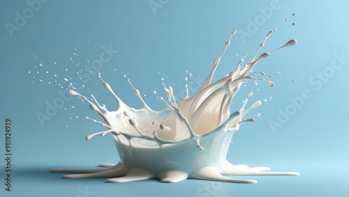 Fresh Milk Splash on Light Blue Background