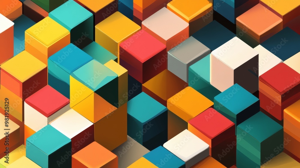 Colorful geometric patterns in 3D cube arrangement Colorful geometric patterns in 3D cube arrangement