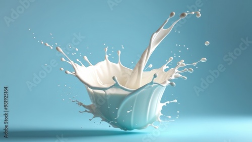 Fresh Milk Splash on Light Blue Background