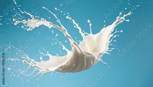 Fresh Milk Splash on Light Blue Background