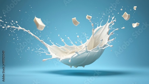 Fresh Milk Splash on Light Blue Background
