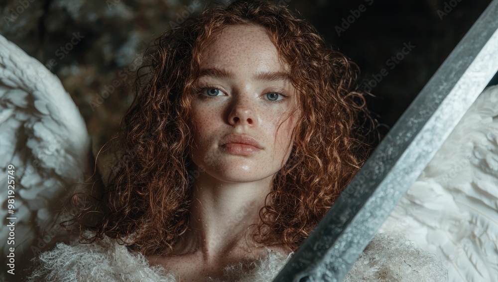 Thoughtful young woman with curly red hair Thoughtful young woman with curly red hair