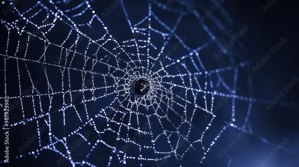 Fototapeta premium Dew Drops on Spider Web Closeup