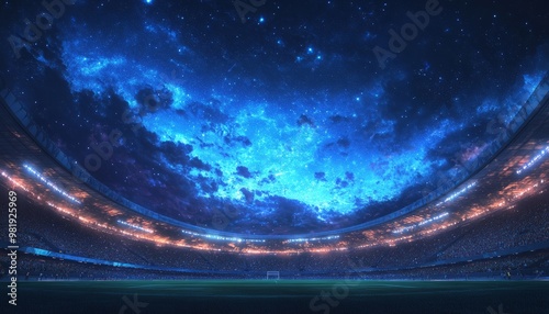 Illuminated Stadium Under a Majestic Starry Night Sky photo