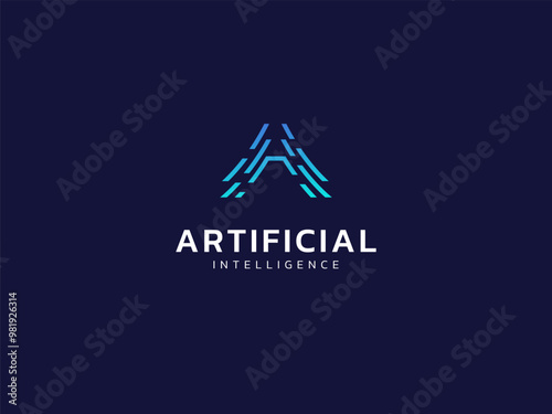 Artificial intelligence with letter A circuit board lines technology Analysis logo vector design concept. AI technology logotype symbol for advance technology, tech company, identity, robot, ui, web.