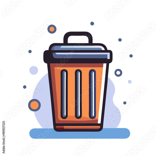 Orange Trash Can Icon with Blue Background Representing Waste Management