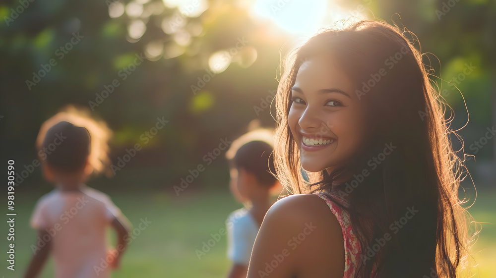 Mother is Happy With Her Children Enjoying in Park Mother is Happy With Her Children Enjoying in Park
