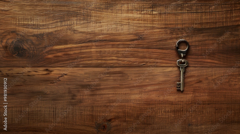 Top view of a housewarming gift, clean wooden background, keychain, welcoming and thoughtful. Top view of a housewarming gift, clean wooden background, keychain, welcoming and thoughtful.