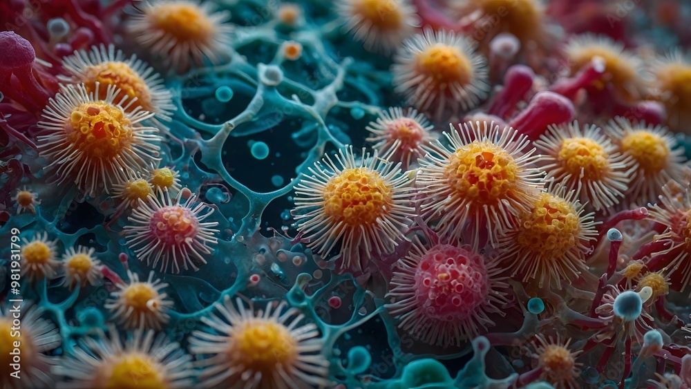 Close-up View of Vibrant Coral Polyps Thriving in a Colorful Marine Habitat Close-up View of Vibrant Coral Polyps Thriving in a Colorful Marine Habitat