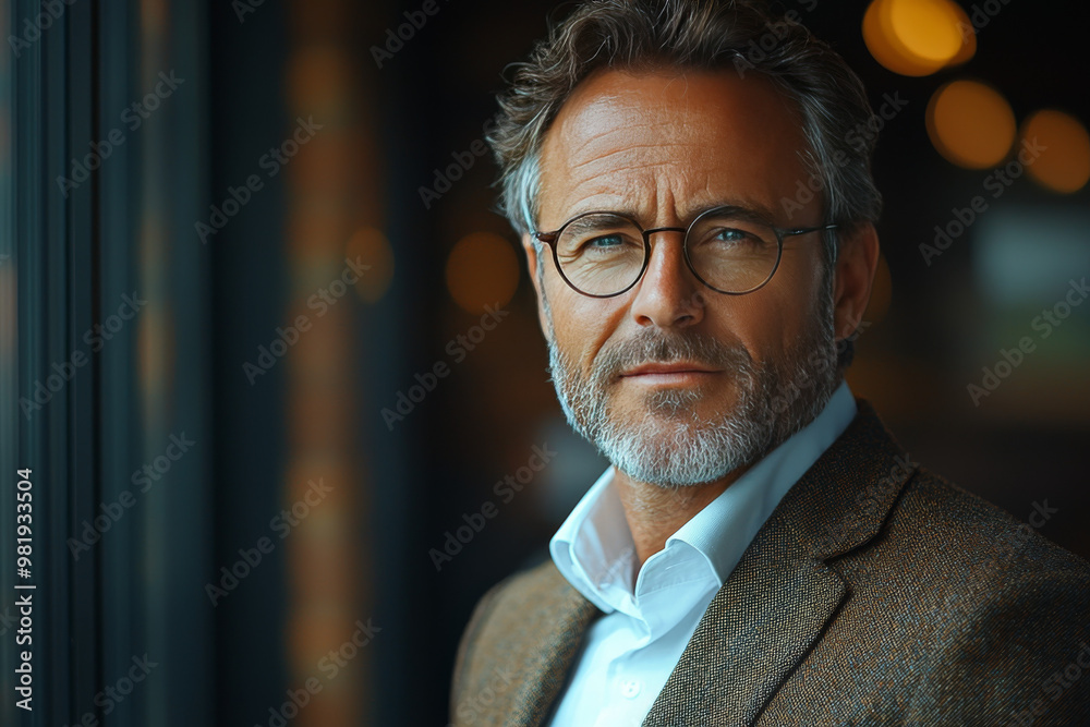 A confident middle-aged man wearing glasses and a suit. A confident middle-aged man wearing glasses and a suit.