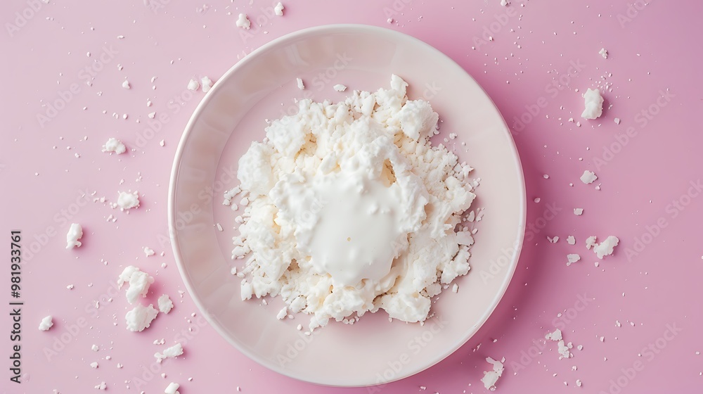 Plate with a mix of dry milk along with nutrients and vitamins Plate with a mix of dry milk along with nutrients and vitamins
