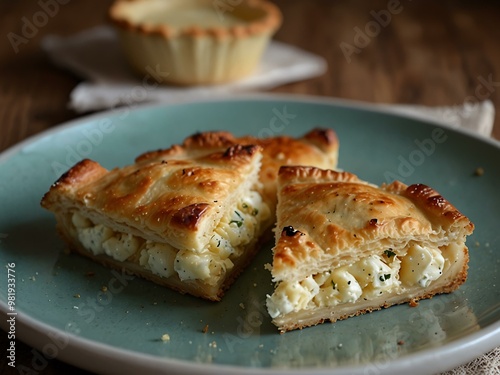 Tiropita Greek feta cheese pies on a plate.