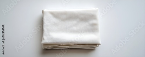 A neatly folded white napkin rests on a light surface, showcasing a subtle texture and clean aesthetic.