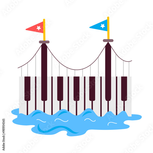 A comic style sicker of piano bridge 

