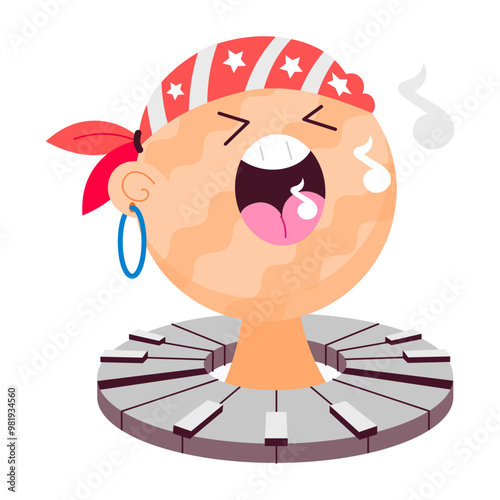 A singing character sticker in flat style