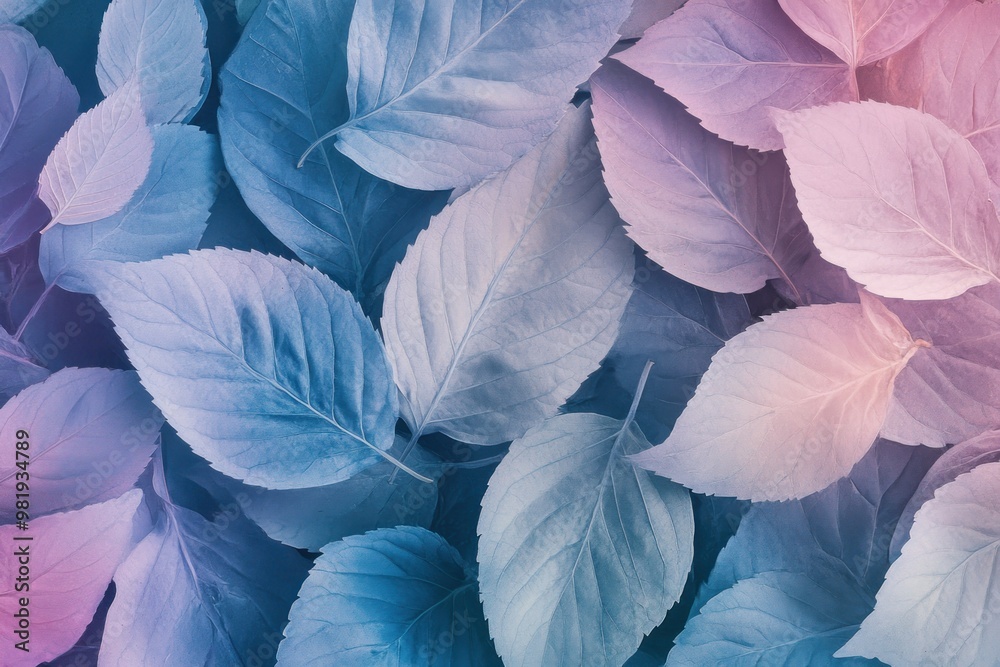 Close-up of Delicate Blue and Purple Leaves with Intricate Veins Close-up of Delicate Blue and Purple Leaves with Intricate Veins