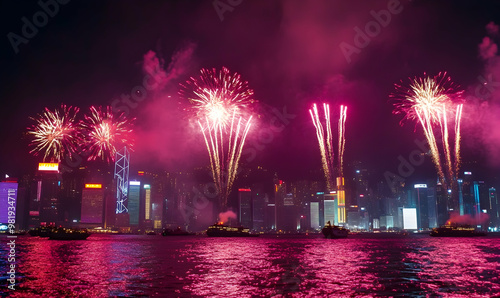 Chinese New Year firework show in Hong Kong 2024 photo