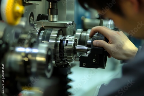 A Technician Inspects The Alignment Of Machinery Components. They Adjust Parts To Ensure Proper Functioning