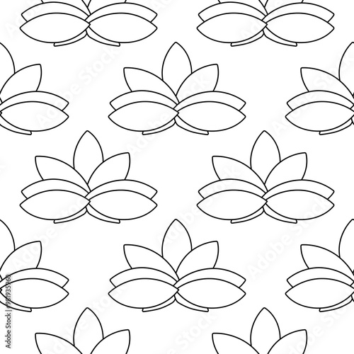 pink lotus. Seamless pattern. Chinese plant on water. line doodle coloring. The Asian Botanical element symbolizes purity, peace, harmony, fertility and chastity. Hand drawn vector illustration.