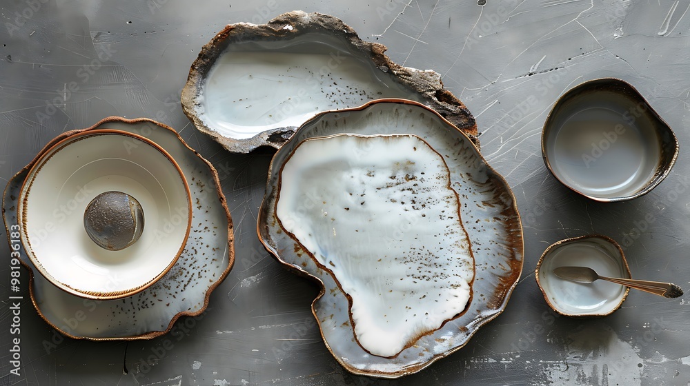 Platters and dipping sauce bowl details