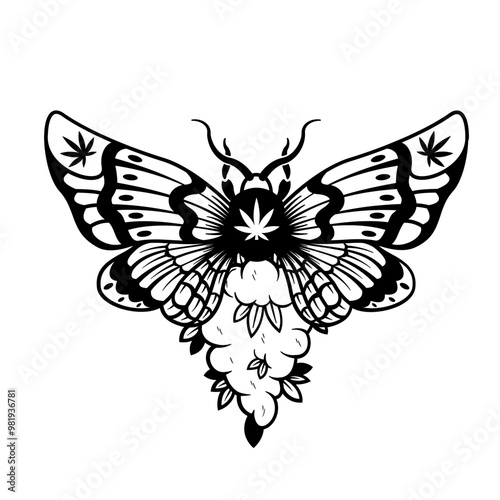 Weed Moth | Weed Insects | Moth Weed | Flying Insects | Pot moth | Butterfly Weed | Kush Life | Moth Cannabis | Original Illustration | Vector and Clipart | Cutfile and Stencil