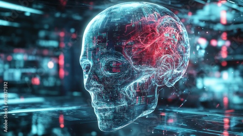 Digital Human Skull with Circuitry and Brain