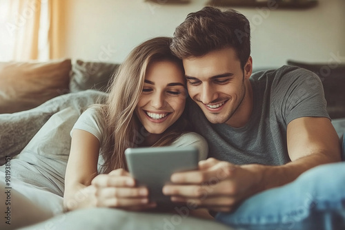 Young couple using tablet computer