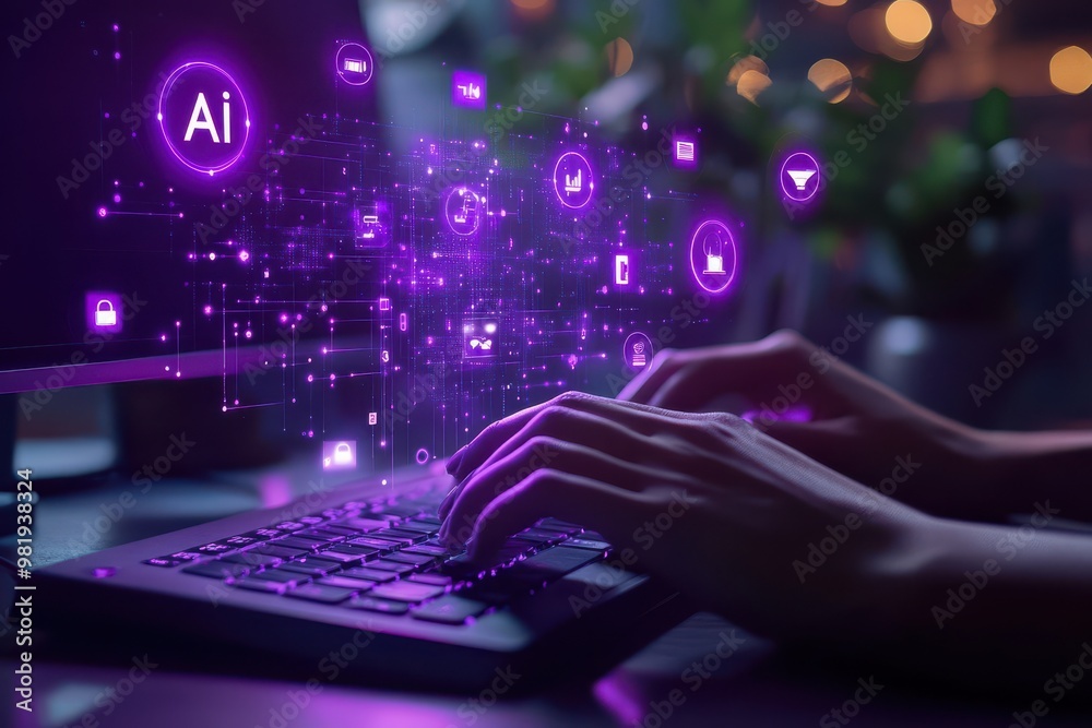 AI integration in modern business on the blurry backdrop of the office