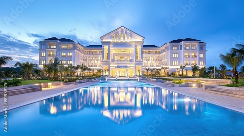 Luxury Resort with a Pool and Reflecting Sky