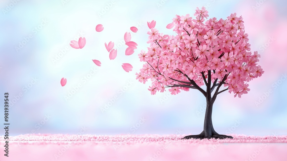 Obraz premium Blooming Cherry Tree with Falling Petals