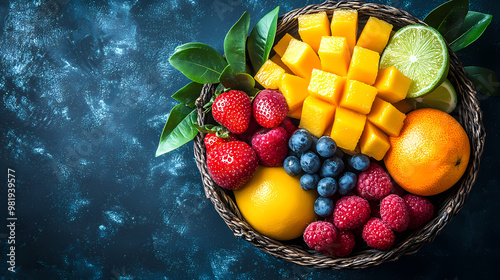 A fruit basket containing assorted fruits. photo