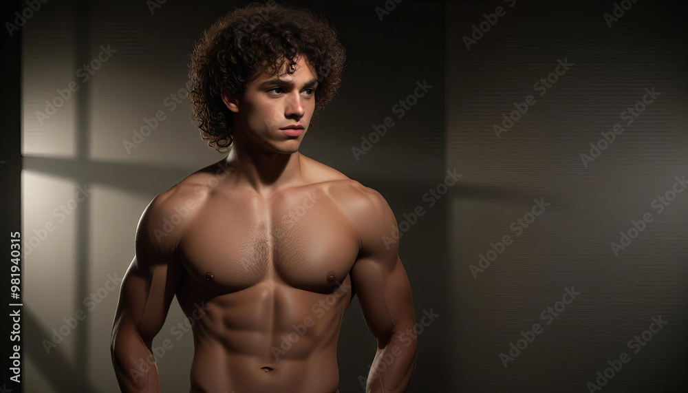 Muscular Young Man with Curly Hair Muscular Young Man with Curly Hair