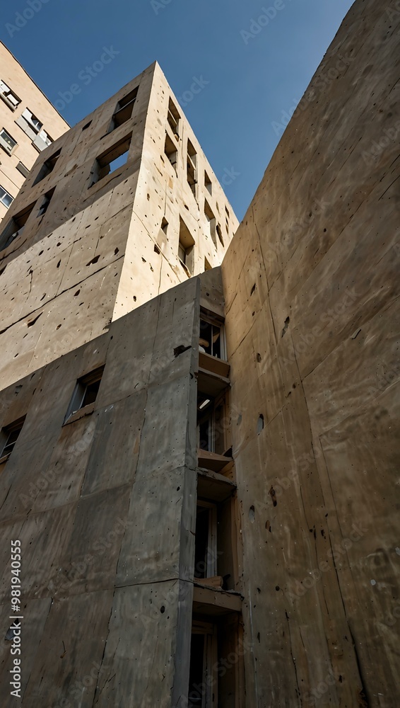 Upward view of an unfinished building facade. Upward view of an unfinished building facade.