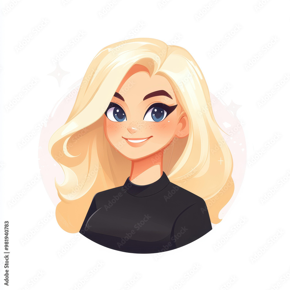 Cheerful blonde girl with a playful giggle perfect for a lively Twitch profile avatar, radiating fun and personality. Cheerful blonde girl with a playful giggle perfect for a lively Twitch profile avatar, radiating fun and personality.