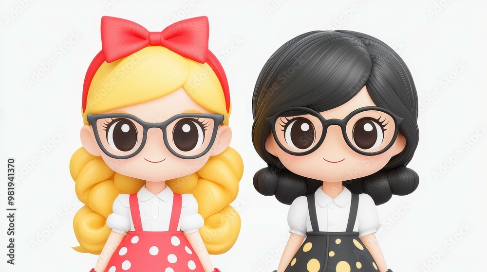 Fototapeta premium Explore a vibrant world of cute 3D girls with stunning black hair, bringing rich style and creativity to life