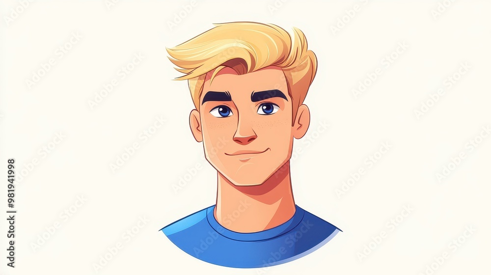 A vibrant cartoon illustration features a blonde man, highlighting his detailed facial traits in a fun, modern style. A vibrant cartoon illustration features a blonde man, highlighting his detailed facial traits in a fun, modern style.