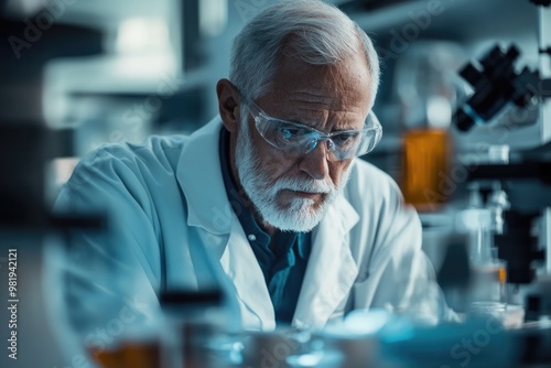 Senior male researcher carrying out scientific research in a lab shallow DOF; color toned image