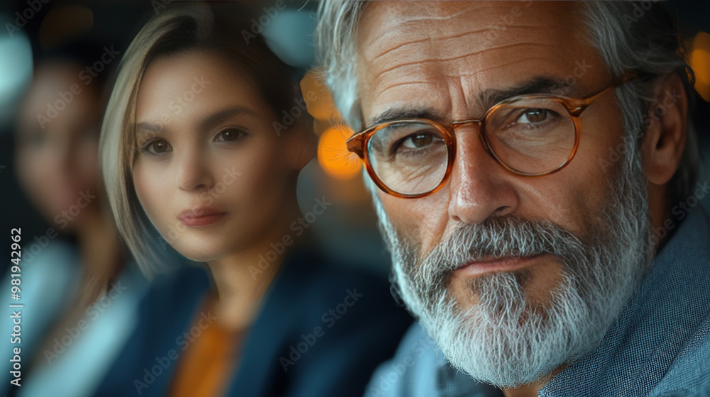 Close-up portrait of a mature man with a grey beard and glasses. Close-up portrait of a mature man with a grey beard and glasses.
