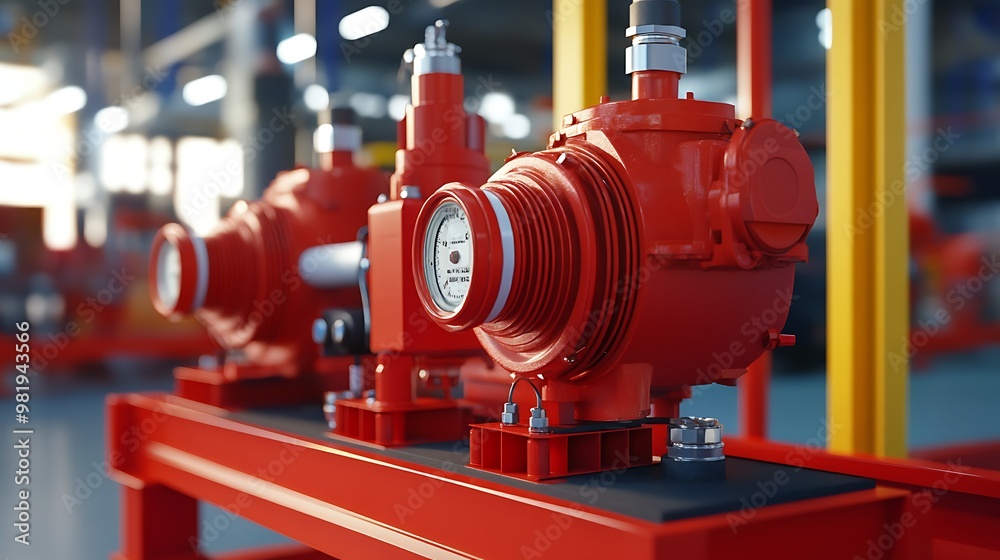 Close-up of a Red Industrial Pump in a Factory Setting Close-up of a Red Industrial Pump in a Factory Setting