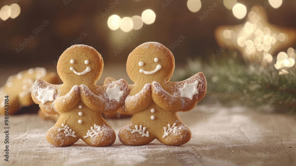 Cute gingerbread angels with copy space