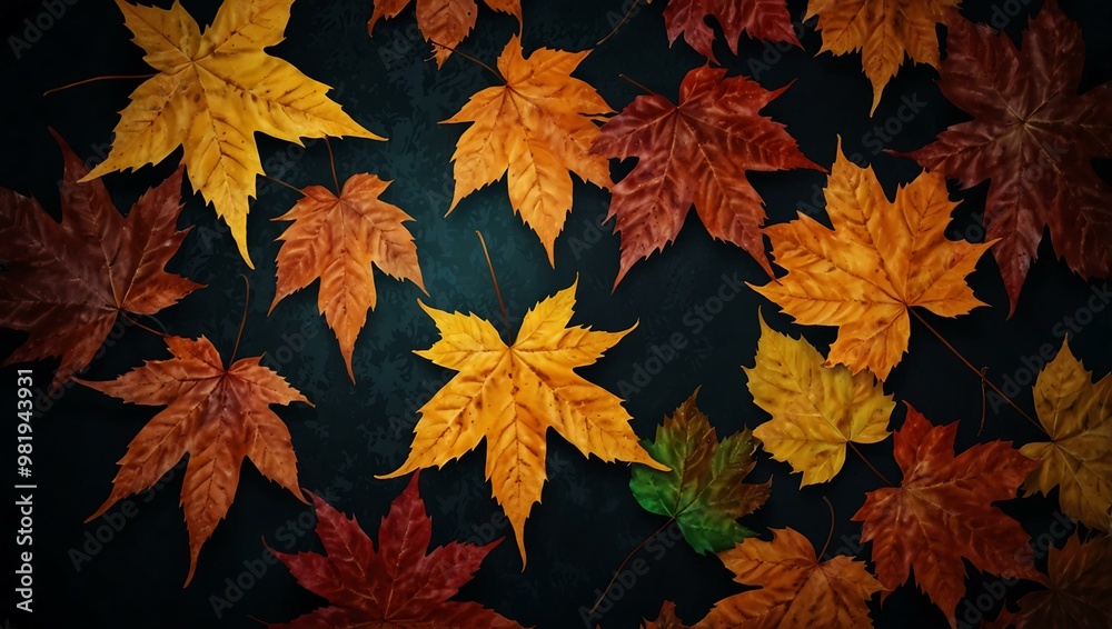 Vibrant autumn leaves on a dark background. Vibrant autumn leaves on a dark background.